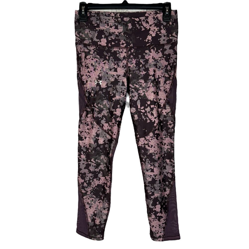 Under Armour Medium Ankle Crop Leggings HeatGear Compression Mesh Inserts Purple